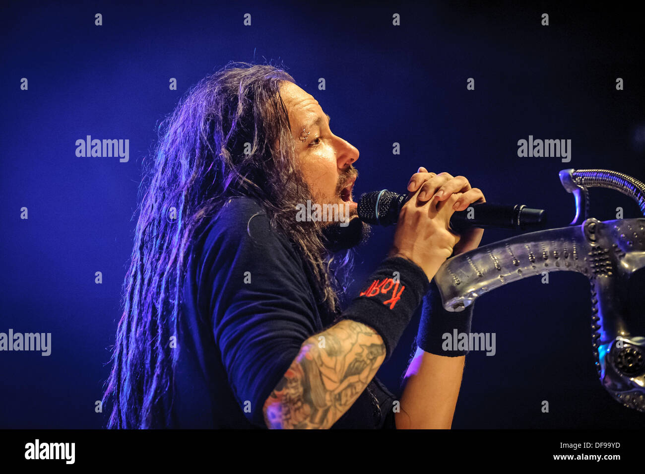 Toronto, Ontario, Canada. 30th Sep, 2013. JONATHAN DAVIS, lead singer for American metal band KORN performs on stage at Sound Academy in Toronto. © Igor Vidyashev/ZUMAPRESS.com/Alamy Live News Stock Photo