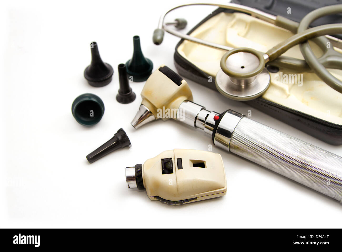 Othoscope and Opthalmo scope set for ear eye examination with stethoscope ,  medical equipment Stock Photo - Alamy