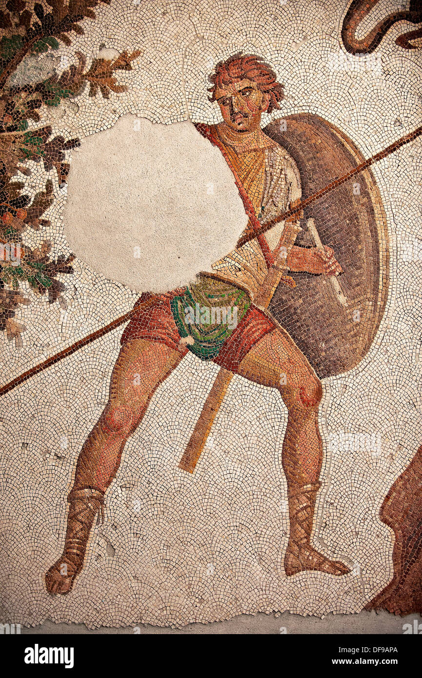 Byzantine Roman mosaics of a hunter from the ruins of the Great Stock