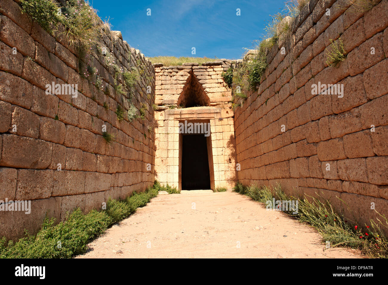Entrance to the Treasury of Atreus is, Mycenae UNESCO World Heritage Archaeological Site, Peloponnese, Greece Stock Photo