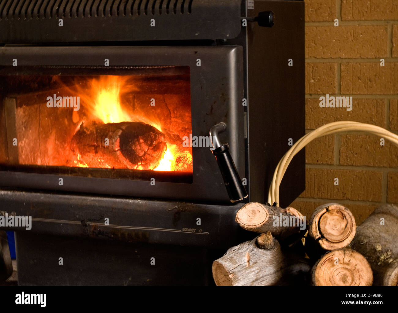Fire in a wood stove Stock Photo Alamy