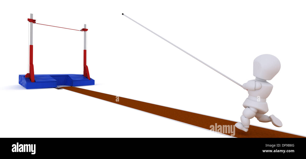 3D render of a man competing in the pole vault Stock Photo Alamy