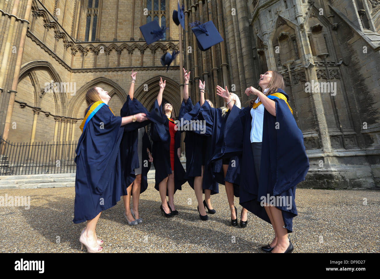 STUDENTS ON GRADUATION DAY FROM ANGLIA RUSKIN UNIVERSITY IN CAMBRIDGE