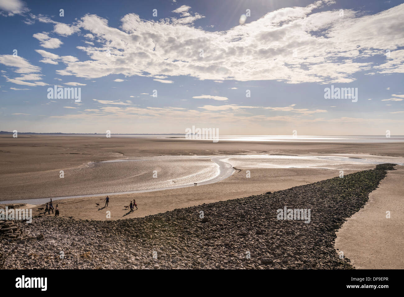 Morecambe Bay and the river Kent estuary at Silverdale seen from Jenny Brown's Point. Stock Photo