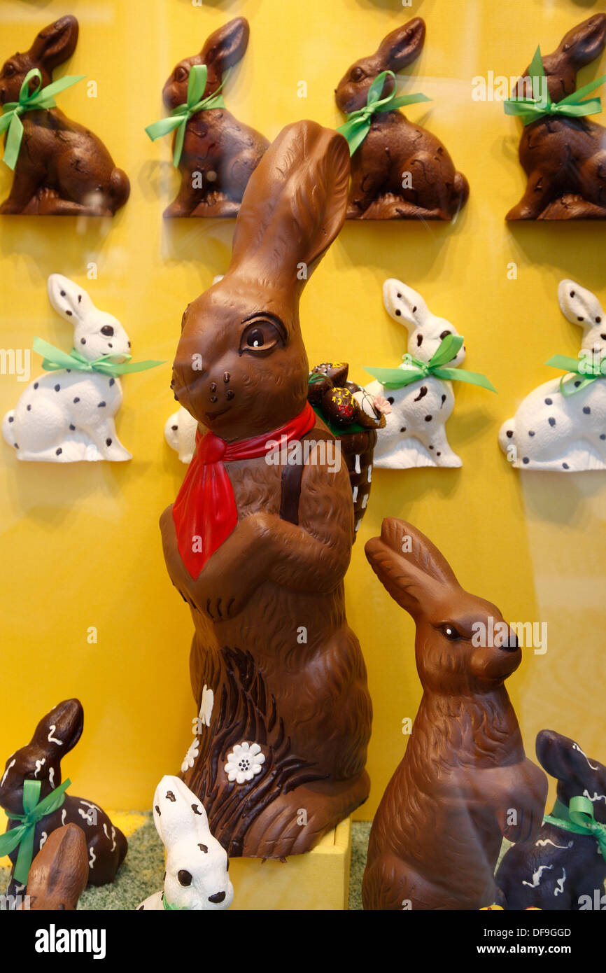 Chocolate easter bunny in a shop, Vienna, Austria, Europe Stock Photo