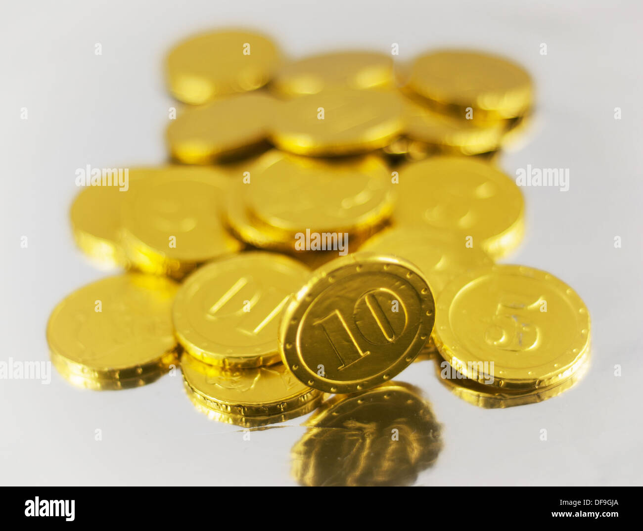 Set of gold chocolate coins Stock Photo Alamy
