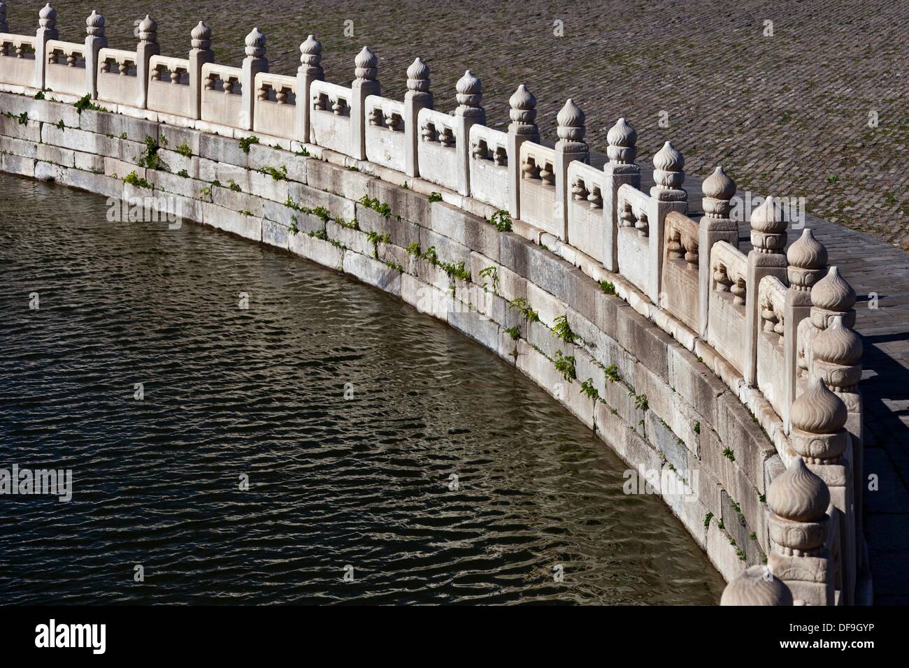 Ornate stone balustrade detail surrounding the Golden Stream / River in the Forbidden City, Beijing, China Stock Photo