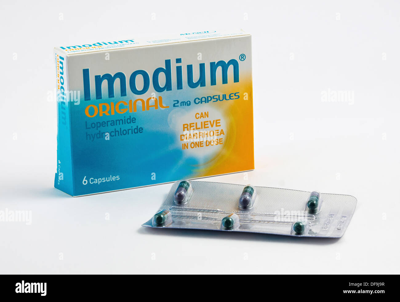 Imodium packet and capsules. used in treatment of diarrhoea. Stock Photo