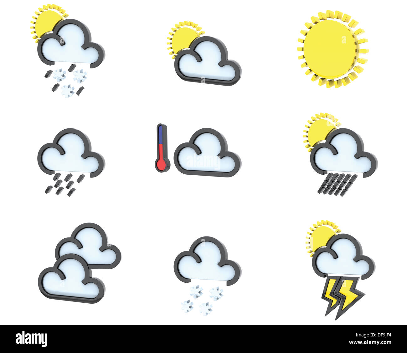 3D Render of weather icons Stock Photo