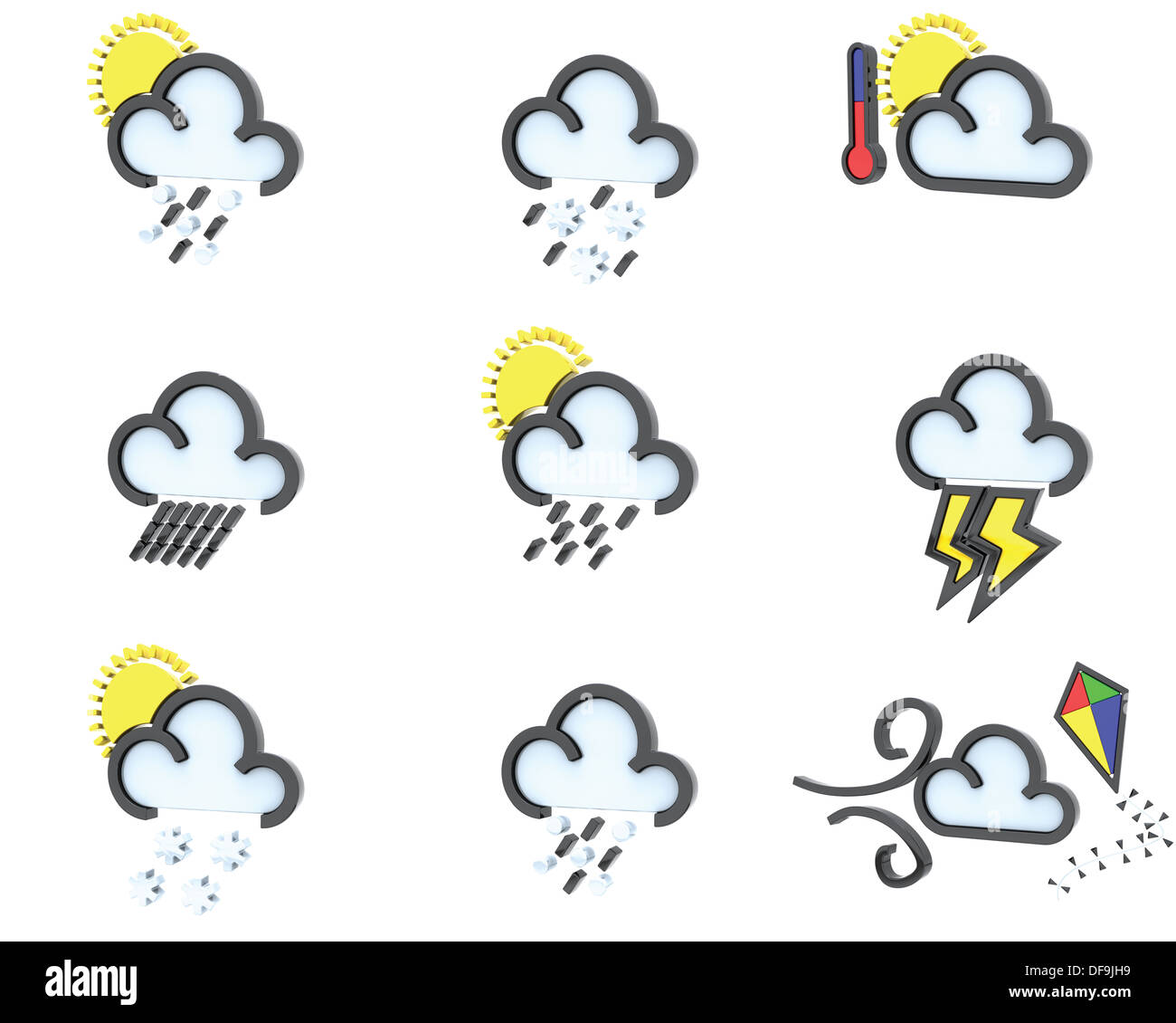 3D Render of weather icons Stock Photo
