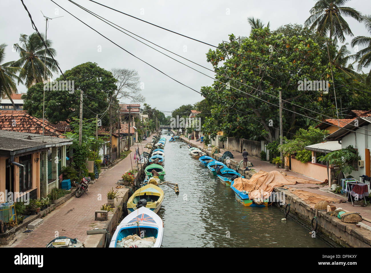 The dutch Hamilton canal in Negombo, Sri Lanka with fishing boats Stock Photo