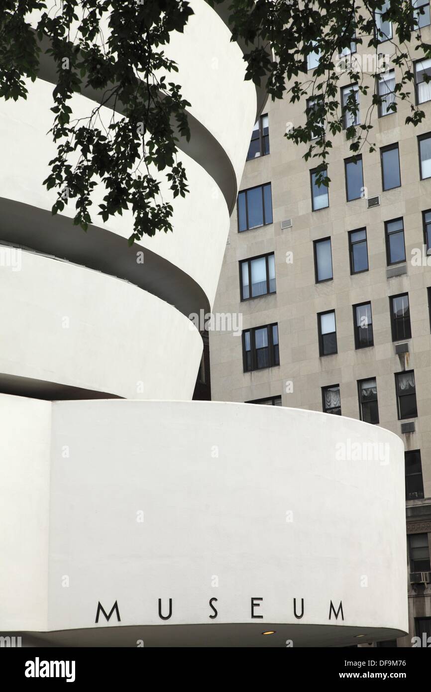 The exterior view of Solomon R Guggenheim Museum from Fifth Avenue in