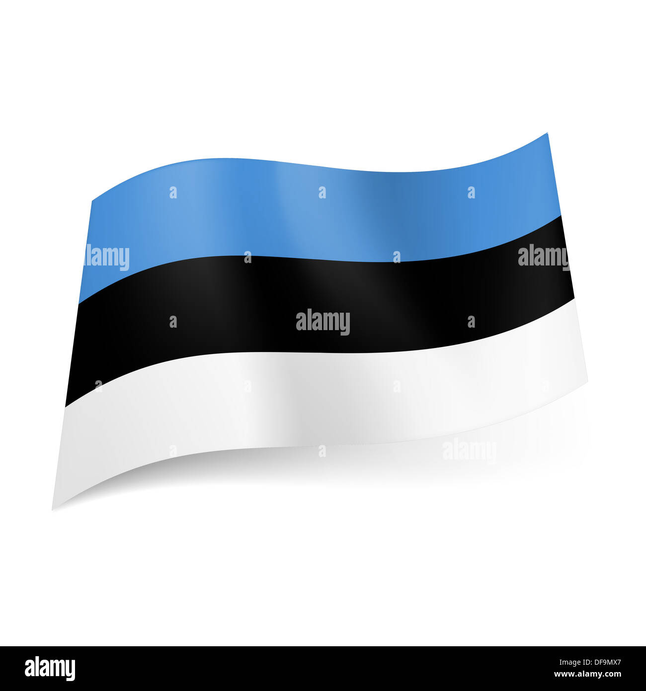 National flag of Estonia: blue, black and white horizontal stripes. Stock Photo