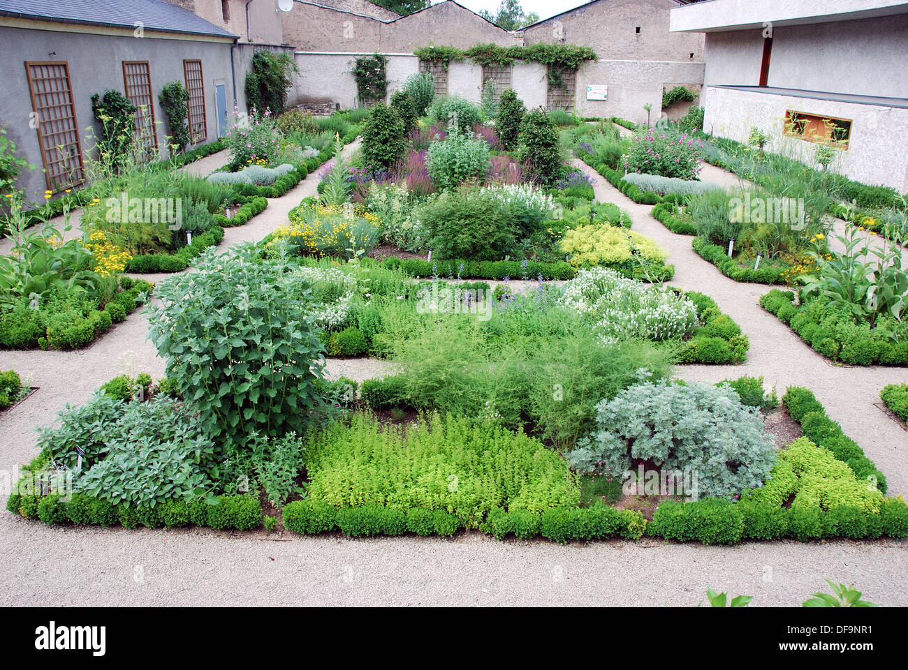 Garden in the grounds of Schengen Castle, Luxemburg, Europe. Stock Photo