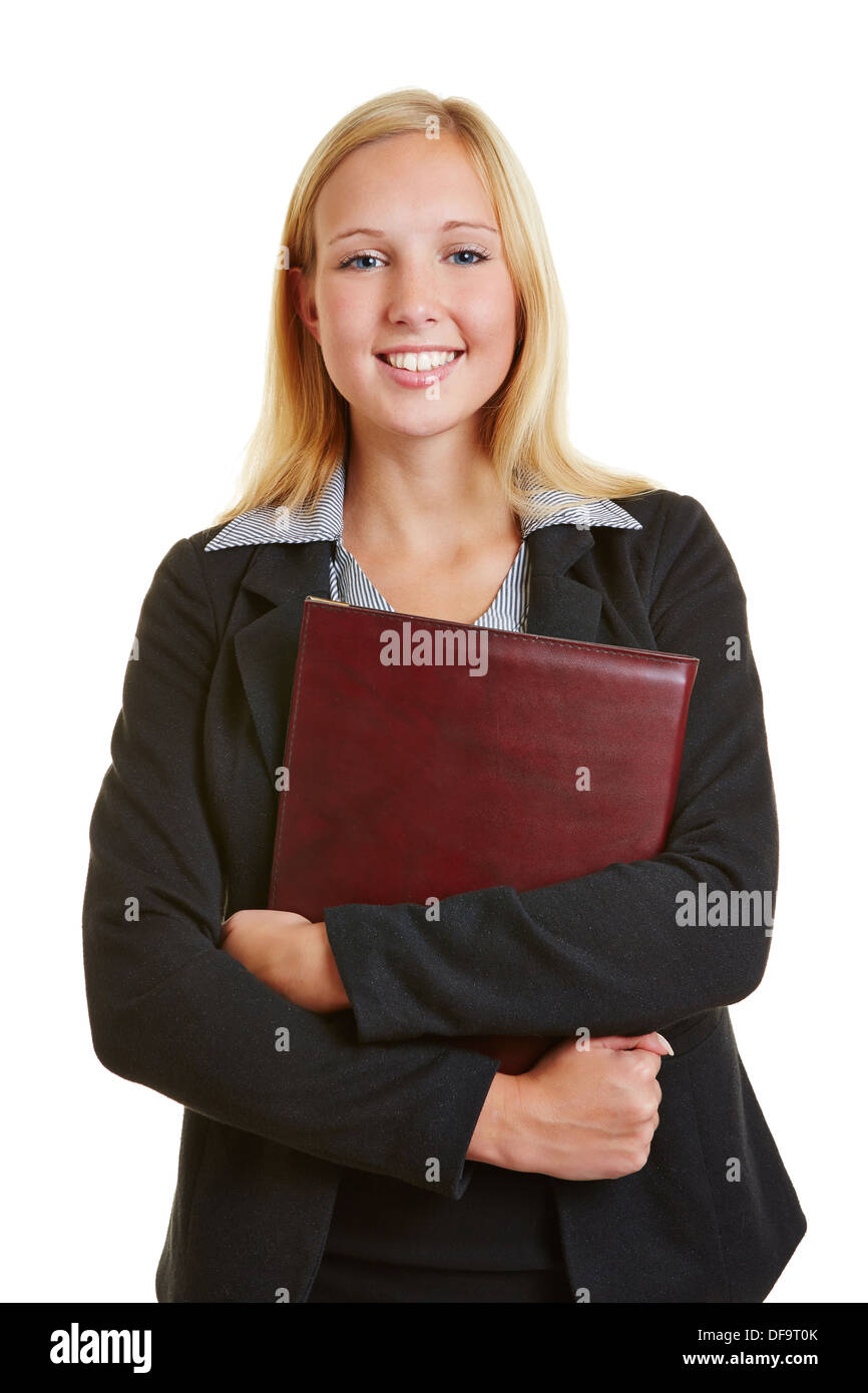 Young business woman holding files going to a job interview Stock Photo
