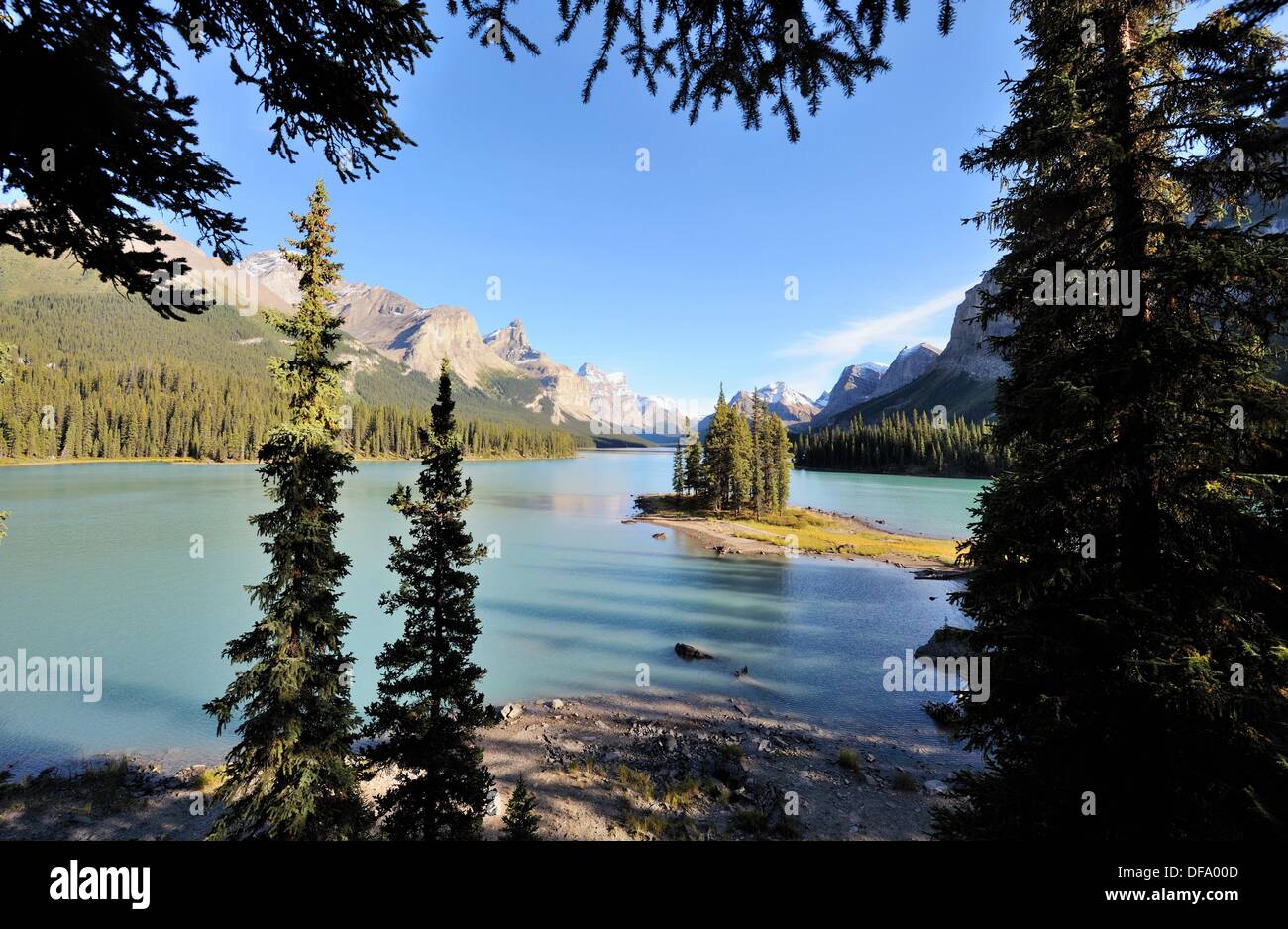 Spirit Island on Maligne Lake in Jasper National Park, Rocky Mountains