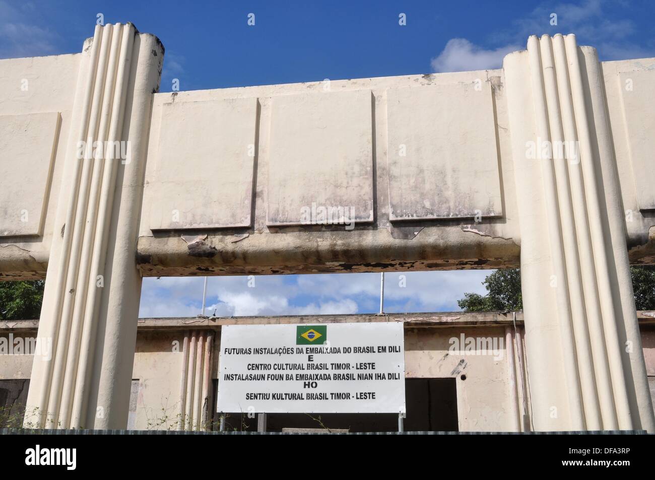 Dili (East Timor): a burnt down building, assigned to be the Brazilian Cultural Center Stock Photo