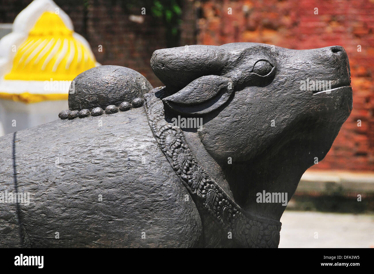 Stone statue of Nandi, holy cow Stock Photo Alamy