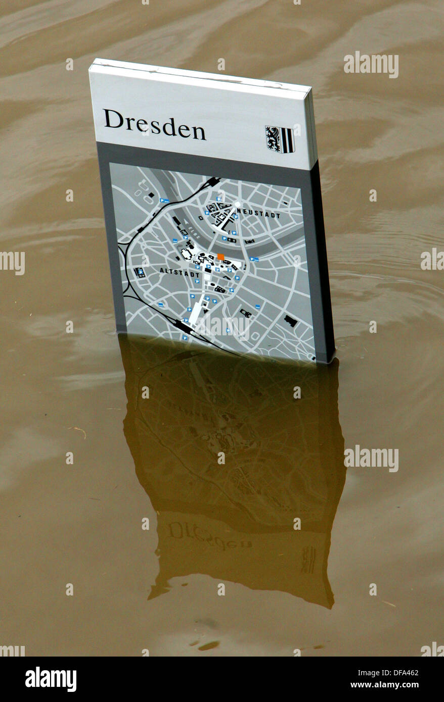 A map of Dresden in the flooded inner city of Dresden on the 3rd of April in 2006. Stock Photo