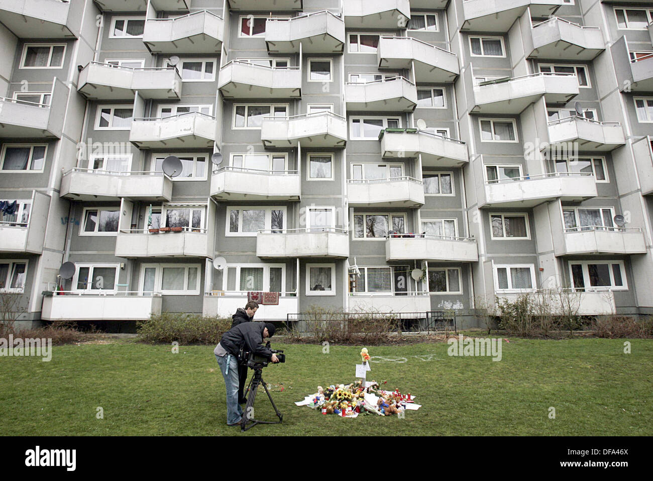 Place of discovery of the dead body of a newborn girl on the 22nd of march in 2007. The mother, who threw the girl out of the window and killed it, was arrested. Stock Photo