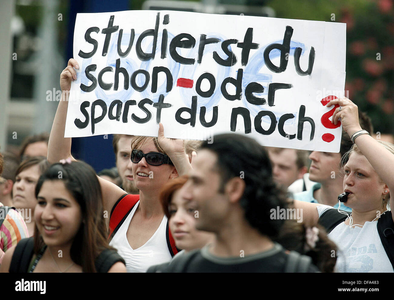Students demonstrate against the planned university tuition fees on the 16th of May in 2006 in Wiesbaden. Stock Photo