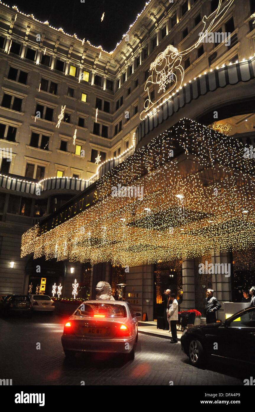 Hong Kong The Peninsula Hotel, decorated with Christmas lights, in