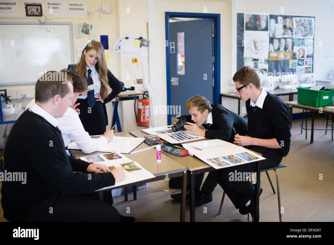 Year 12 6th form pupils students in a A level art photography class, Secondary school, Wales UK Stock Photo