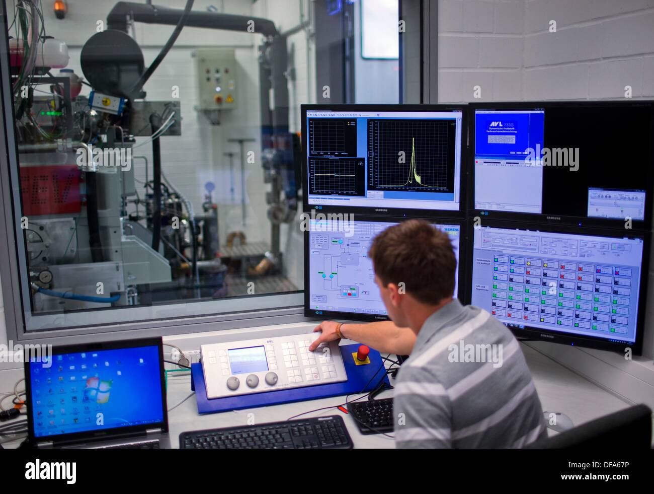 Development engineer Martin Drescher monitors the test run of a new