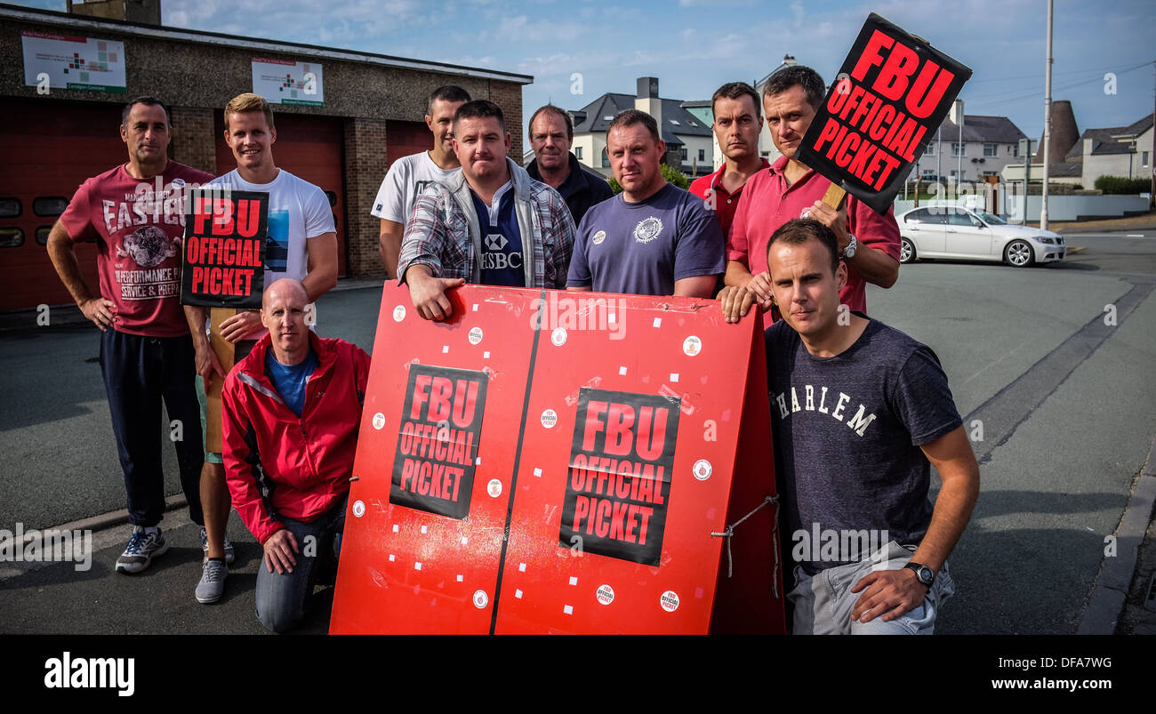 Fire Brigade Union members on official 4 hour strike over pensions and retirement arrangements, picketing their fire station UK Stock Photo