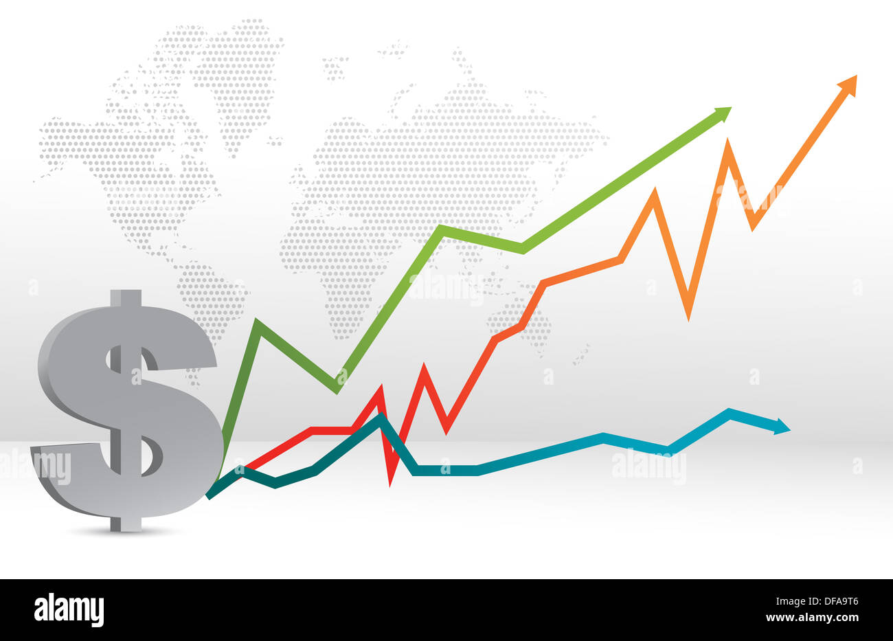 dollar map and forecast graph illustration design Stock Photo - Alamy