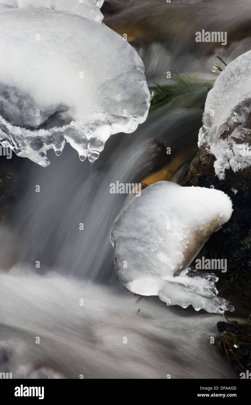 Ice formations and running water at O´Shaughnessy Creek. Alberta, Canada Stock Photo Alamy