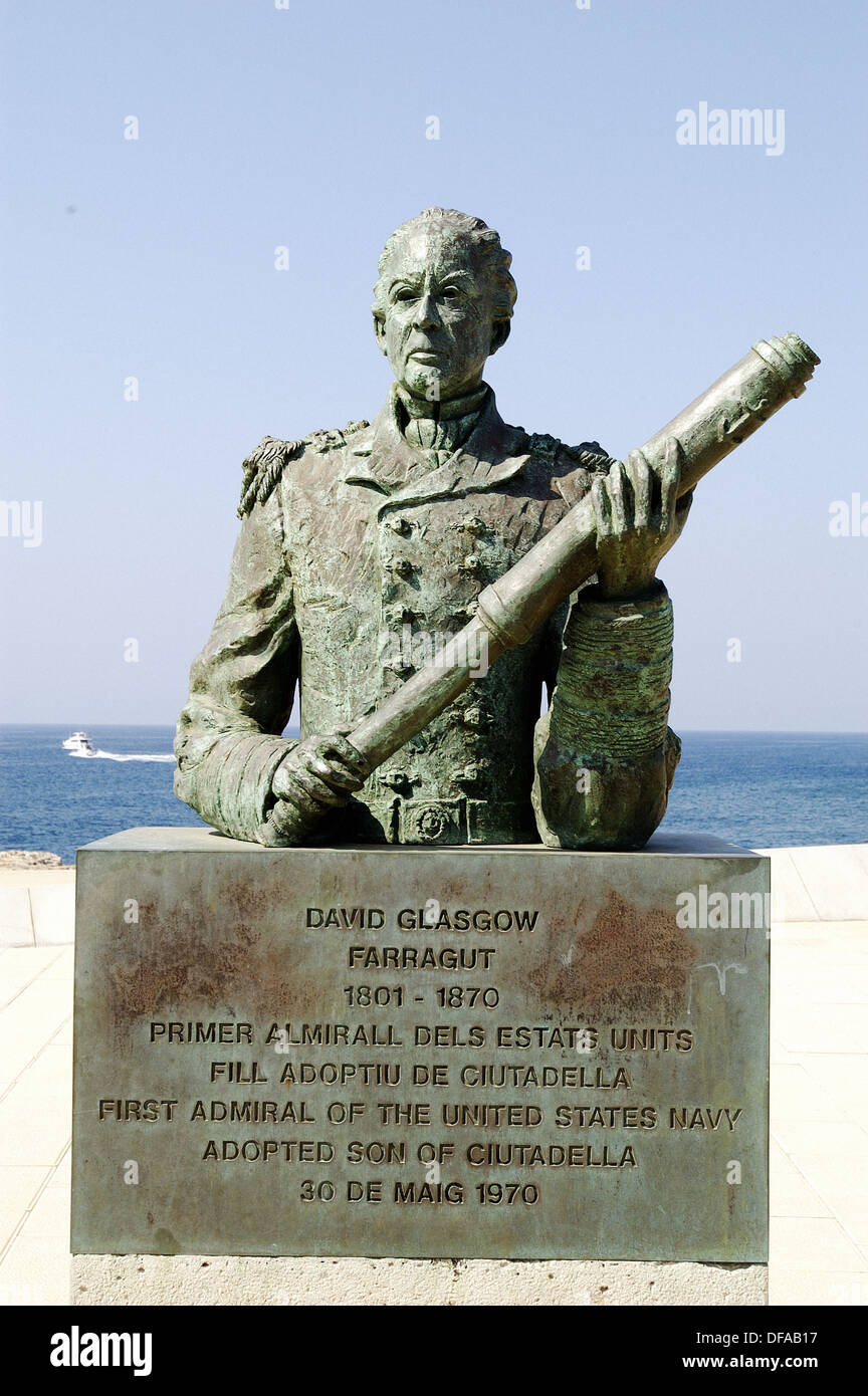 Statue of David Glasgow Farragut, US admiral who achieved fame for his outstanding Union naval victories during the American Stock Photo