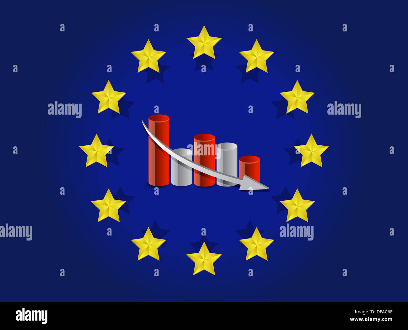 european union flag and falling graph illustration design Stock Photo ...