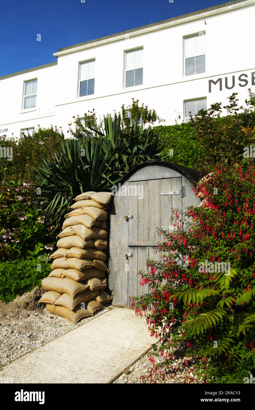 Anderson shelter with sandbags, Porthcurno Telegraph Museum, Cornwall. Stock Photo