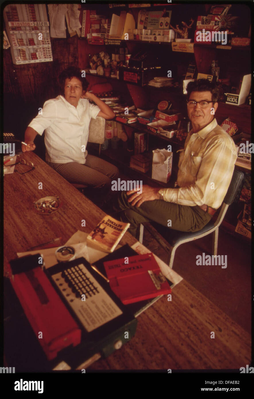 WOMAN OWNER IN HER GROCERY STORE IN LEAKEY, TEXAS, WITH A FRIEND, NEAR