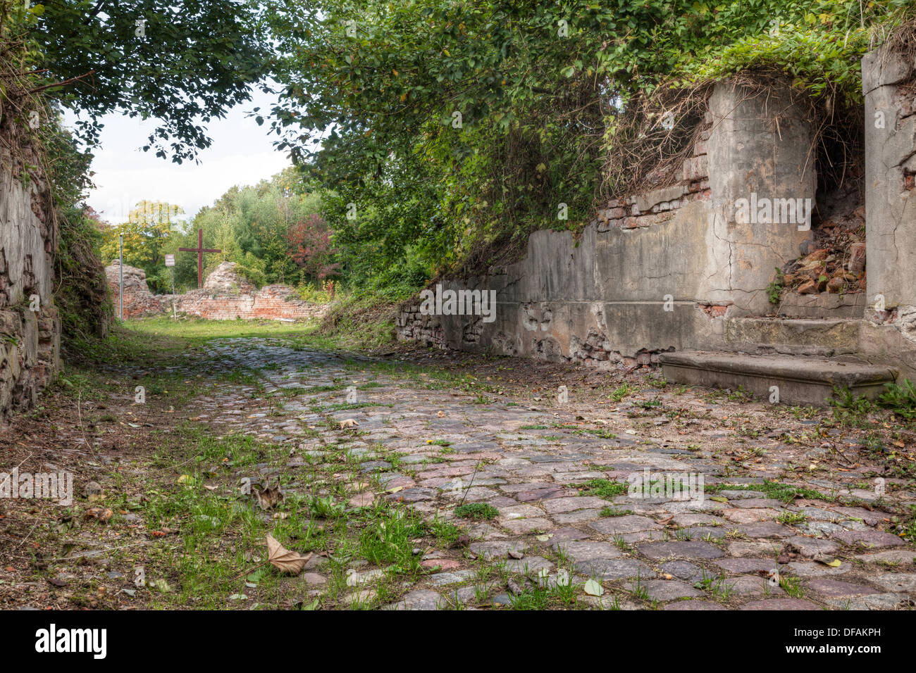 Derelict street in the Old Town of Kostrzyn, Poland Stock Photo