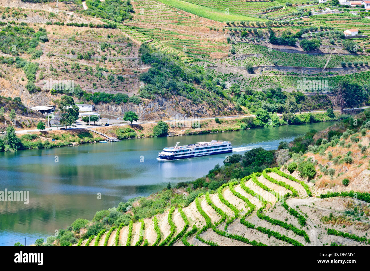 Views of Quinta Nova Vinyards,Estate,River Douro,Vines,Terraces,Villages,River Boats,Boutique Hotels,Pinhao,Northern Portugal Stock Photo