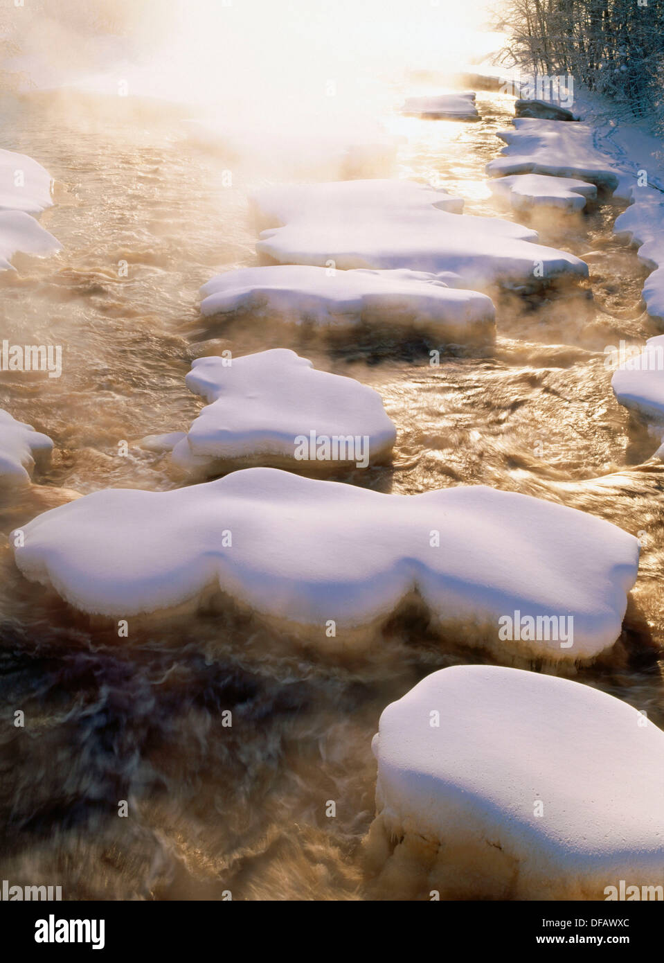 Snow formations in Bure River in winter. Burea. Västerbotten ...