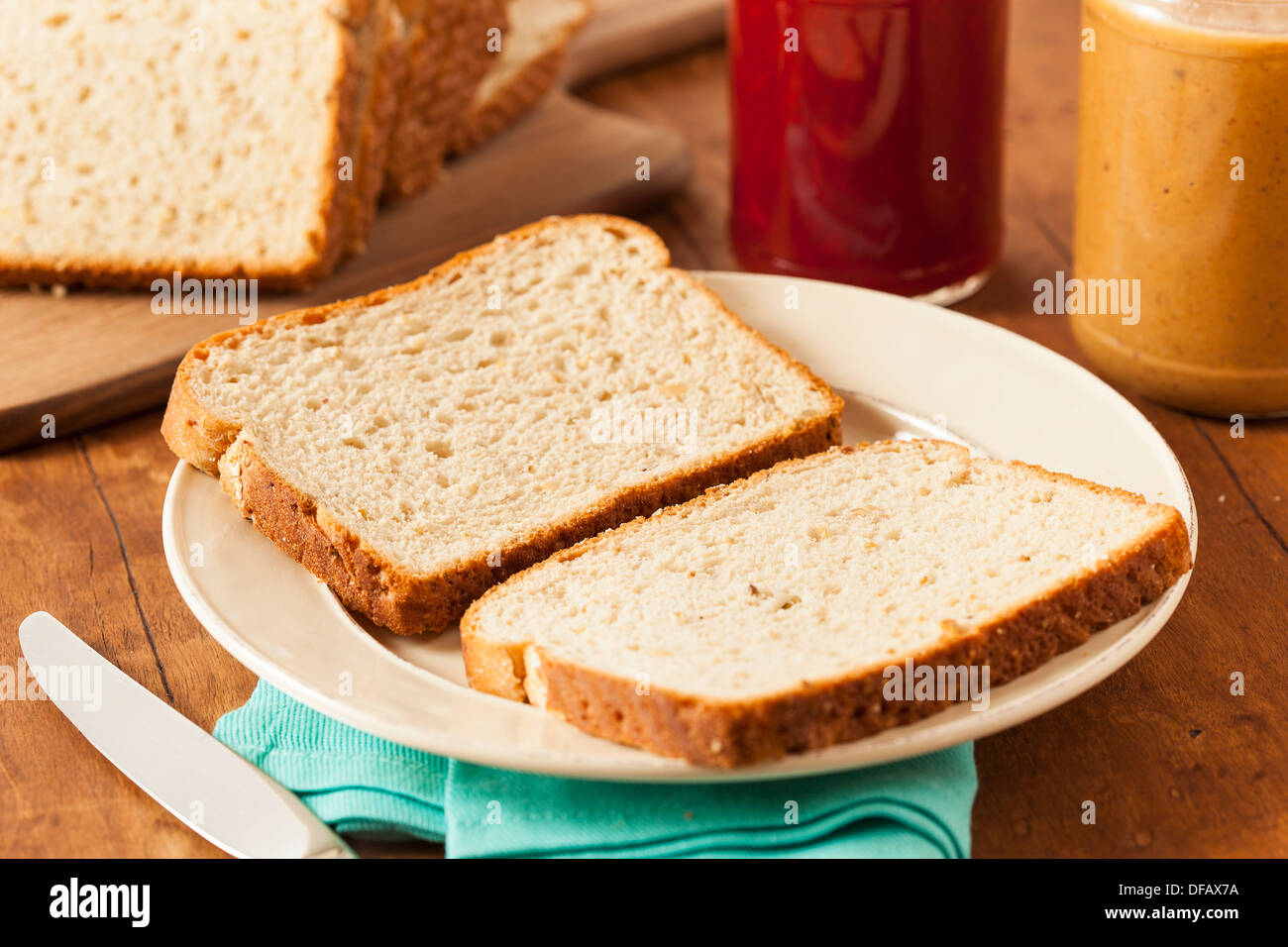 Homemade Chunky Peanut Butter Sandwich on Whole Wheat Bread Stock Photo