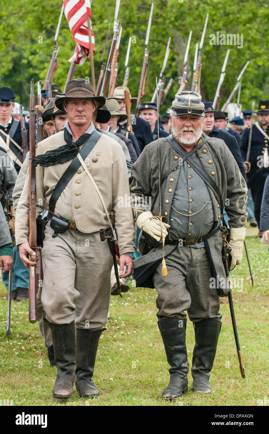Confederate soldiers at the Thunder on the Roanoke American Civil War reenactment in Plymouth