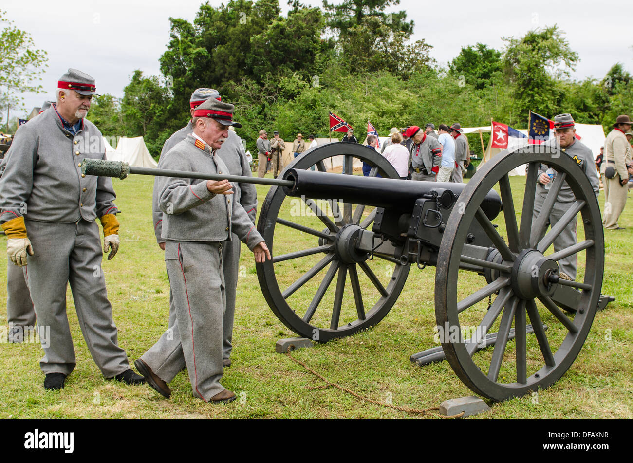 Confederate artillery unit cannon action Thunder on the Roanoke American Civil War reenactment Plymouth, North Carolina, USA. Stock Photo