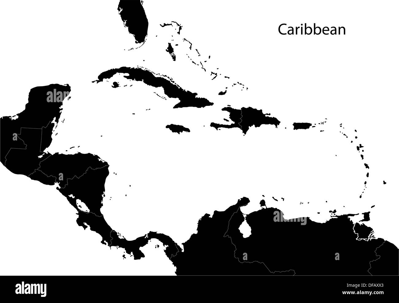 map of caribbean islands black and white