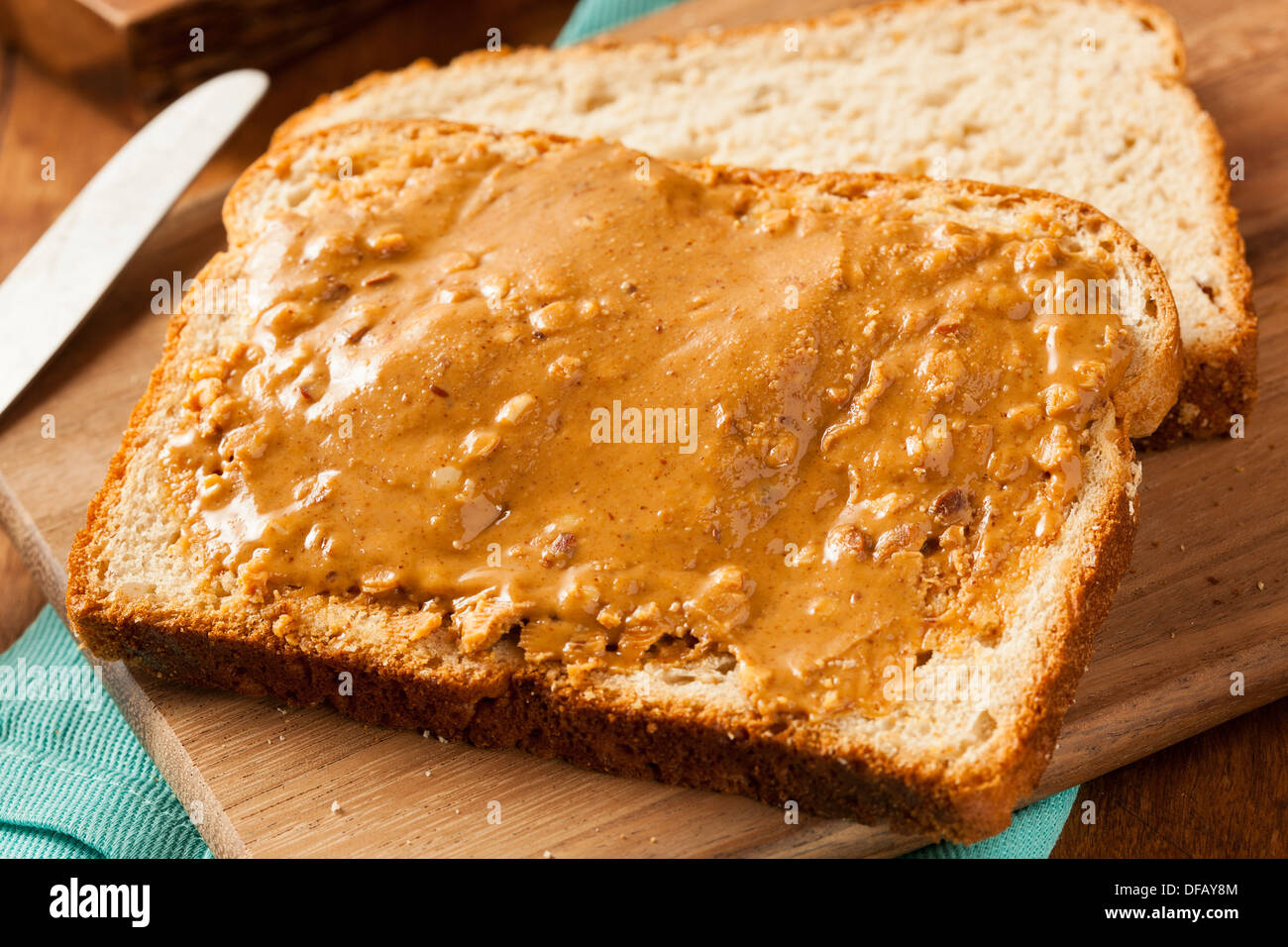Homemade Chunky Peanut Butter Sandwich On Whole Wheat Bread Stock Photo Alamy