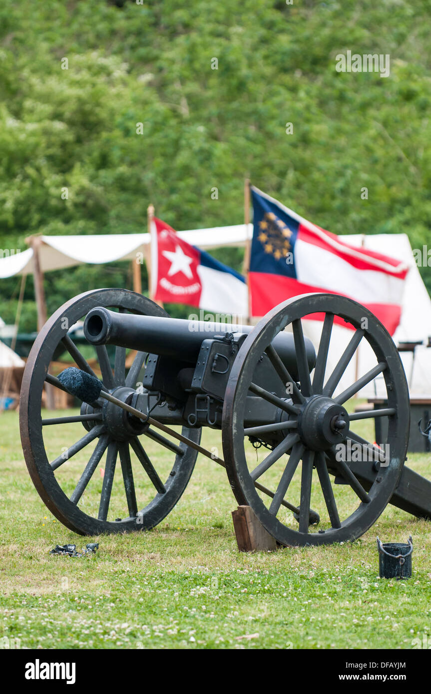 Confederate artillery unit cannon action Thunder on the Roanoke American Civil War reenactment Plymouth, North Carolina, USA. Stock Photo