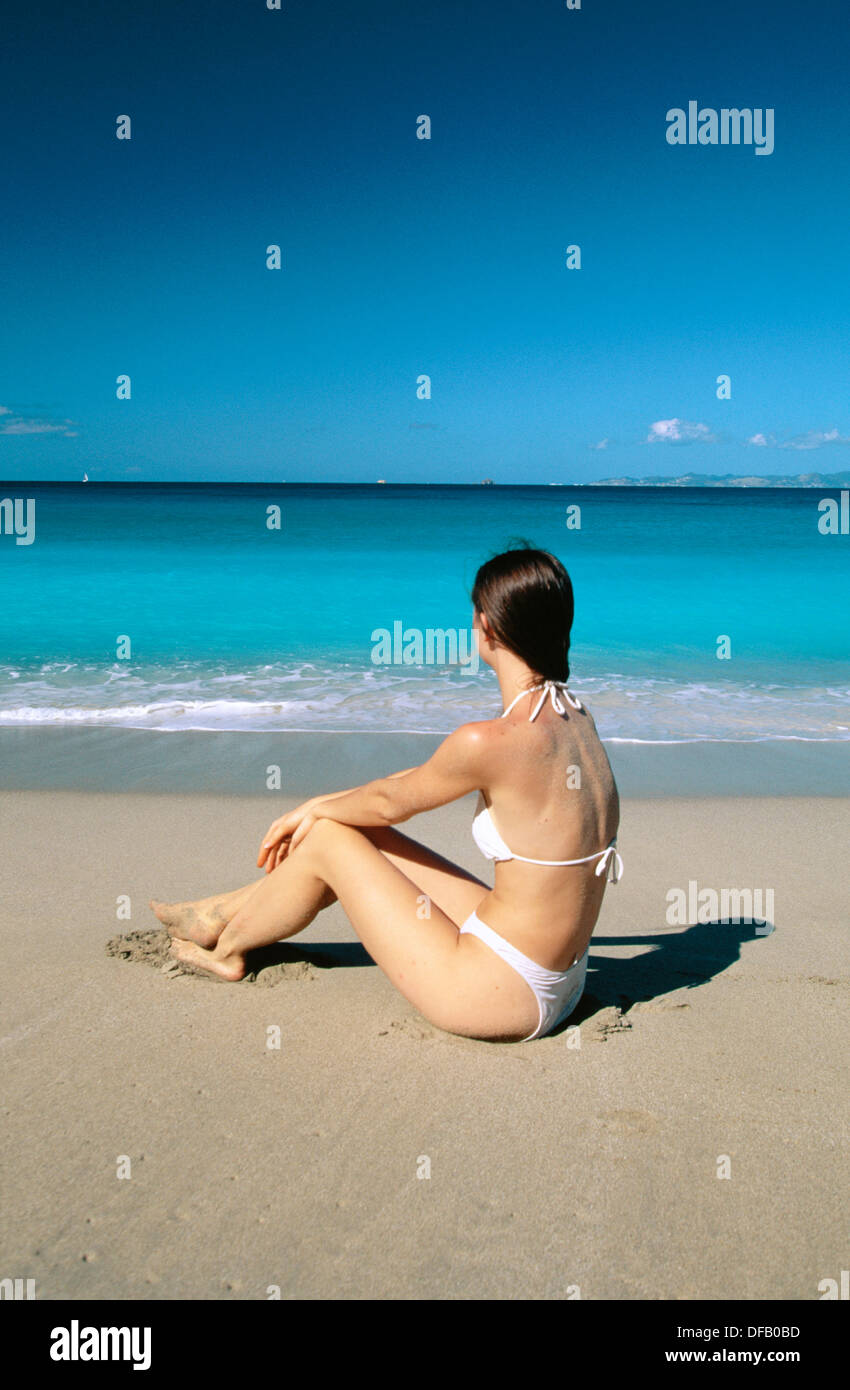 Woman at the beach. Colombier Bay. St. Barts. Caribbean Stock Photo - Alamy