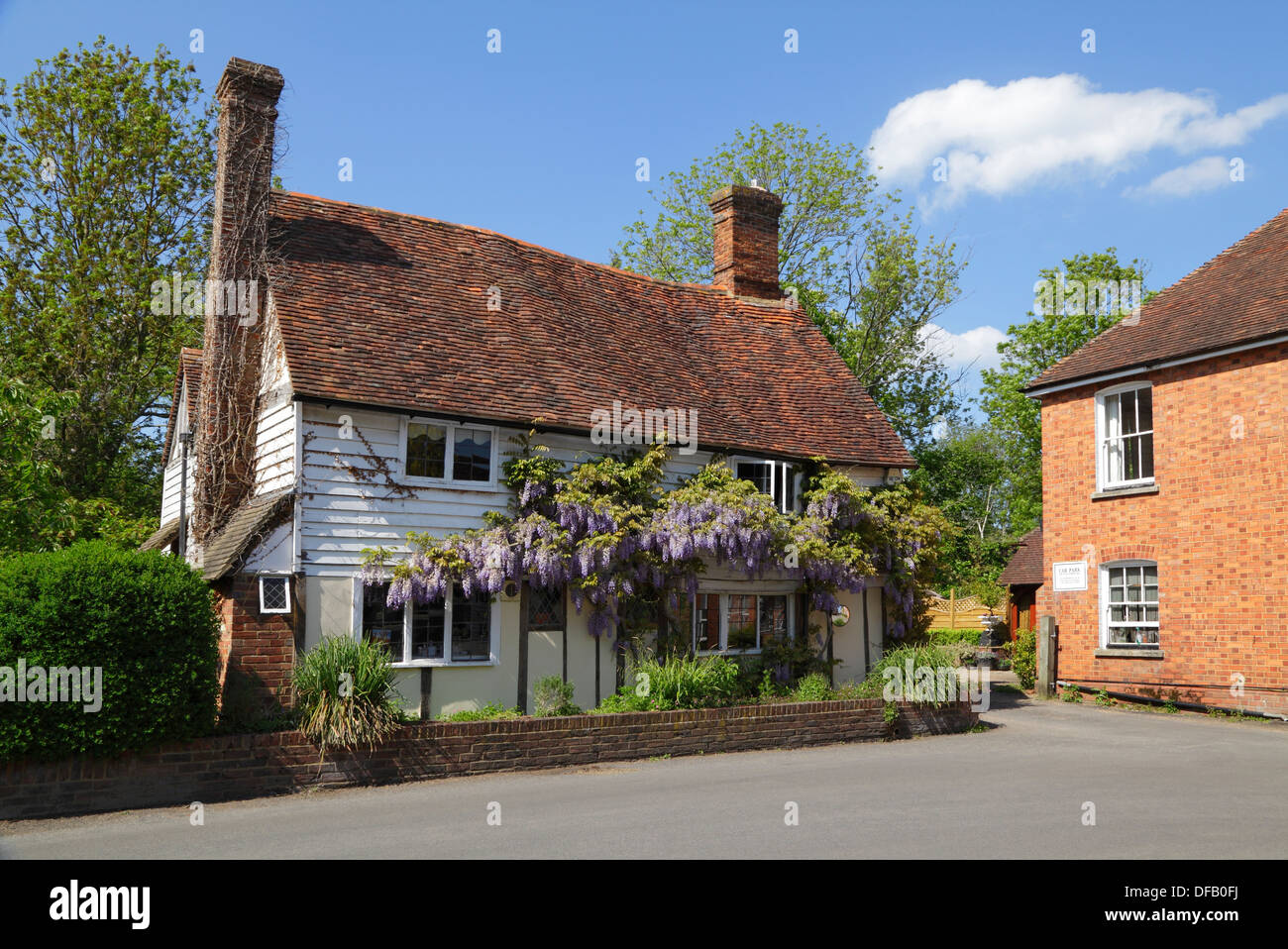 Wisteria covered traditional Kentish clapboard cottage in Smarden Stock