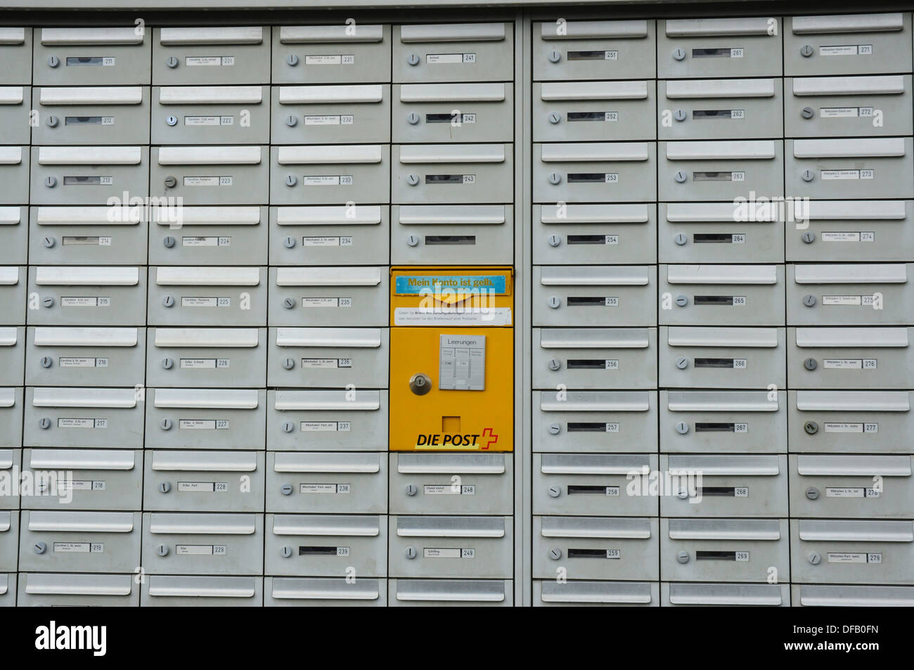 Mail delivery and collection post boxes, Riederalp, Valais, Switzerland Stock Photo