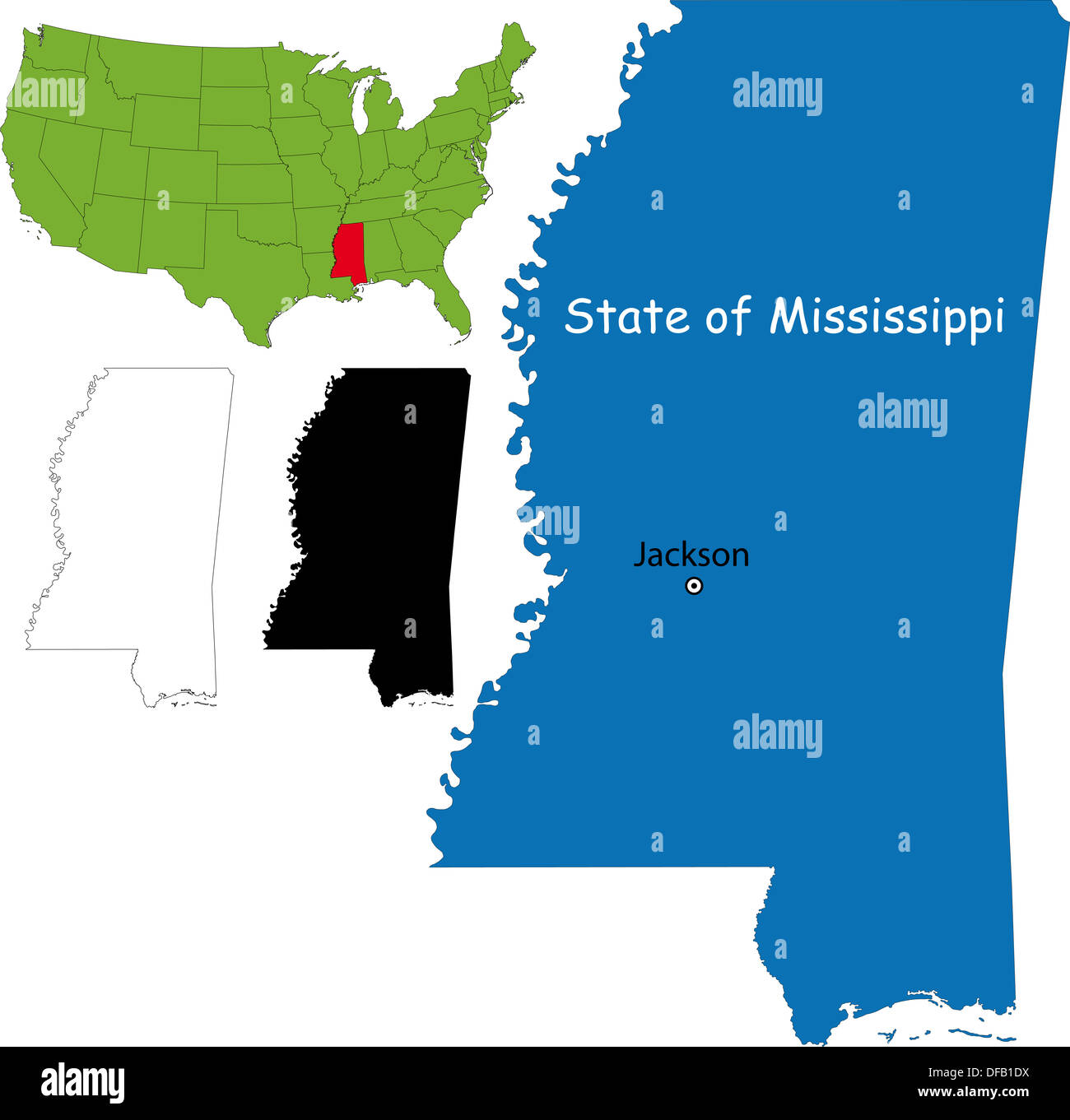 Mississippi map Stock Photo