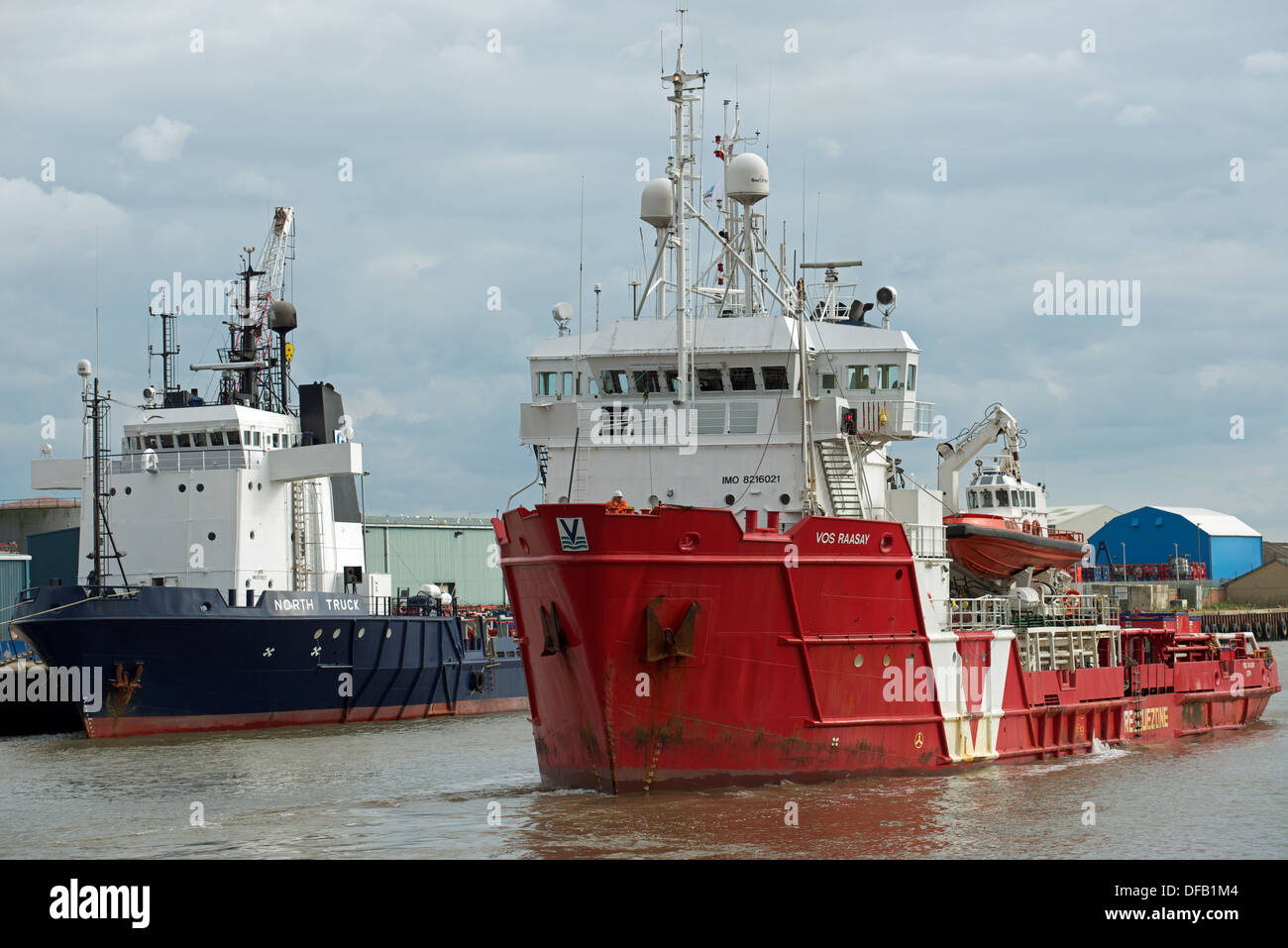 North Sea gas field supply ship 'Vos Raasay', river Yare, Great Yarmouth, Norfolk, UK. Stock Photo