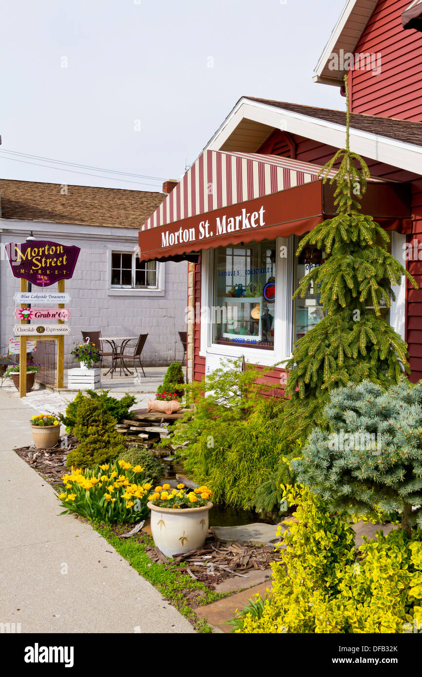 The downtown business district of Shipshewana, Indiana, USA, America